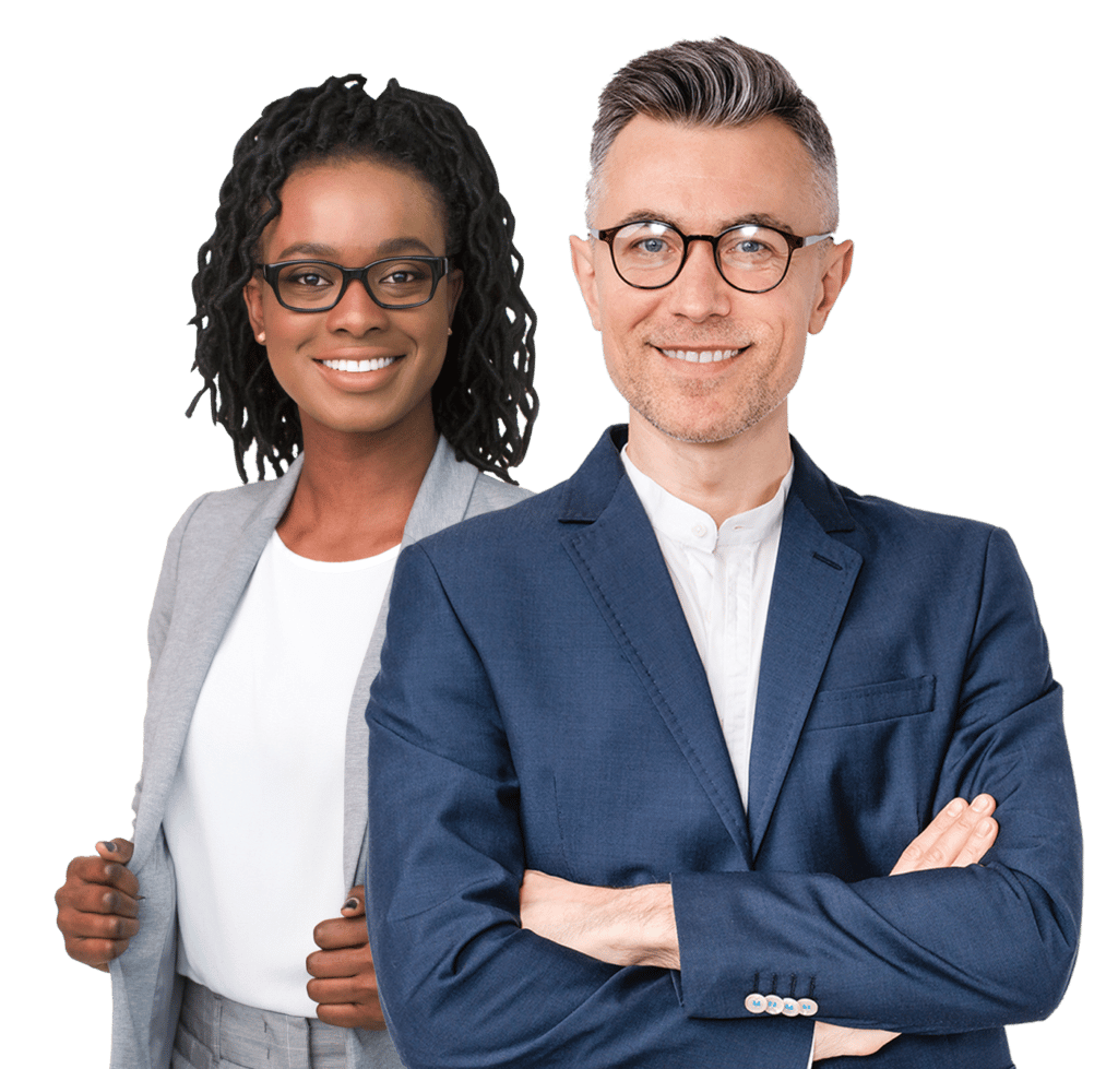 Professionals standing with arms crossed isolated in white background