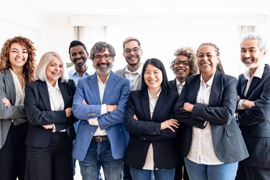 Business team of multiracial people standing in front of camera